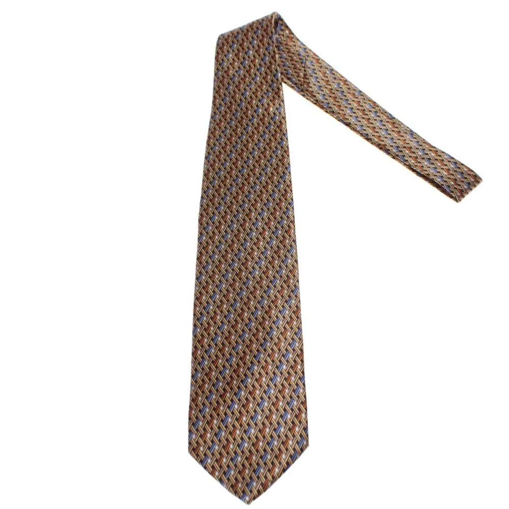Brioni NWOT Neck Tie in Yellow / Orange / Blue Geometric Print 100% Silk